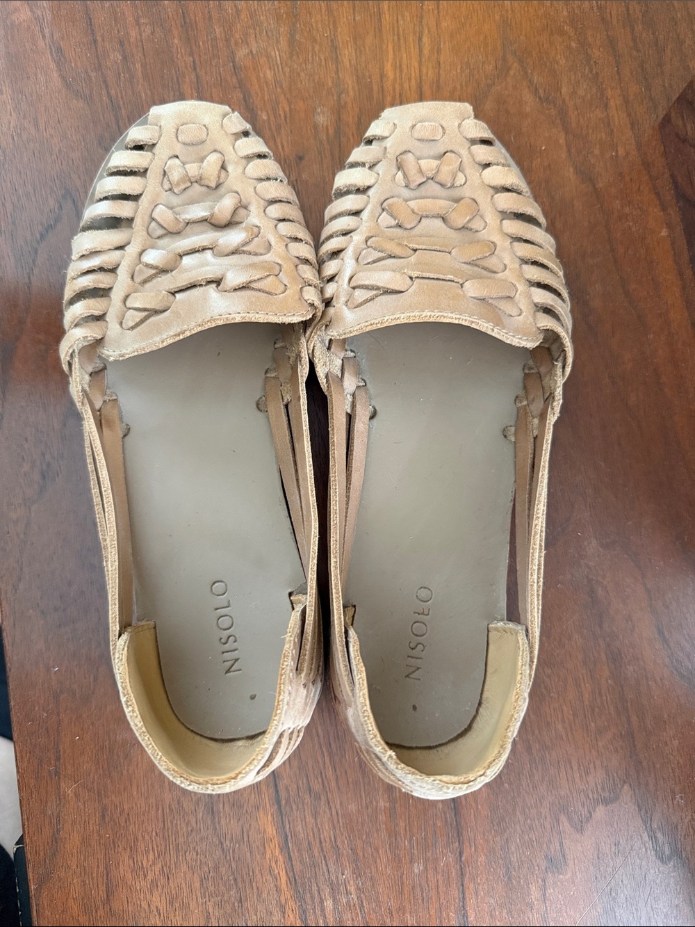Nisolo Beige Tan Woven Leather Huarache Flats